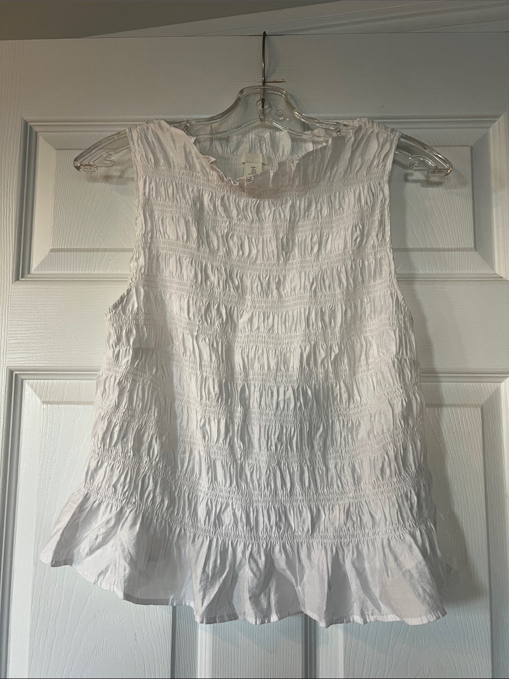 H&M White Smocked Ruffle-Hem Tank Top